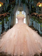 Load image into Gallery viewer, 2024 Fantastic Pink Wedding Dresses Lace Up With Beads And Handmade Flowers Ball Gown