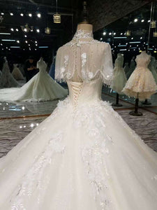 2024 Luxurious High Neck Wedding Dresses Tulle With Sequins Beads Crystals