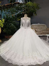 Load image into Gallery viewer, 2024 New Arrival Cheap Price Tulle Wedding Dresses Lace Up With Appliques And Crystals 3/4 Sleeves