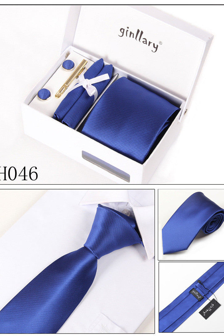 Dark Royal Blue Tie Set Cuff Links 4 Pieces Many Colors