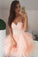 Peach Pink Strapless Sweetheart Homecoming Dresses Beaded Tulle Formal Dresses H1236