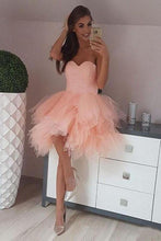 Load image into Gallery viewer, Peach Pink Strapless Sweetheart Homecoming Dresses Beaded Tulle Formal Dresses H1236