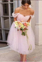 Load image into Gallery viewer, Pink Off the Shoulder Tulle Sweetheart Short Bridesmaid Dresses Homecoming Dresses H1258
