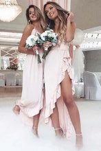 Load image into Gallery viewer, Pink Spaghetti Straps Sweetheart High Low Prom Dresses Chiffon Bridesmaid Dresses BD1016