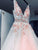 Pink Tulle V Neck Backless Appliques Long Prom Dresses Beads Cheap Party Dresses P1085