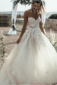 Princess A Line Sweetheart Tulle Lace Applique Ivory Wedding Dress Long Bridal Dresses RS921