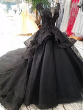 Load image into Gallery viewer, Princess Black Ball Gown Beaded Prom Dresses Tulle Long Quinceanera Dresses P1063