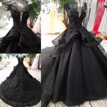 Load image into Gallery viewer, Princess Black Ball Gown Beaded Prom Dresses Tulle Long Quinceanera Dresses P1063