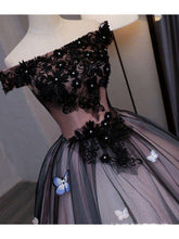 Load image into Gallery viewer, Princess Black Off the Shoulder Butterfly Appliqued Prom Dresses Quinceanera Dresses RS886