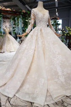 Load image into Gallery viewer, Princess Long Sleeve Beads Lace Appliques Ivory Prom Dresses Quinceanera Dresses P1070