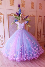 Load image into Gallery viewer, Princess Pink and Blue Ball Gown Off the Shoulder Prom Dresses Quinceanera Dresses RS911