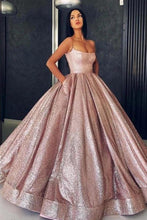 Load image into Gallery viewer, Princess Rose Gold Spaghetti Straps Sleeveless Ball Gown Prom Dress with Pockets P1140