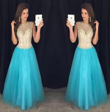 Load image into Gallery viewer, Pd61128 Charming Scoop Tulle Cap Sleeve Open Back High Neck Beads Long Prom Dresses RS872