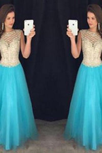 Pd61128 Charming Scoop Tulle Cap Sleeve Open Back High Neck Beads Long Prom Dresses RS872