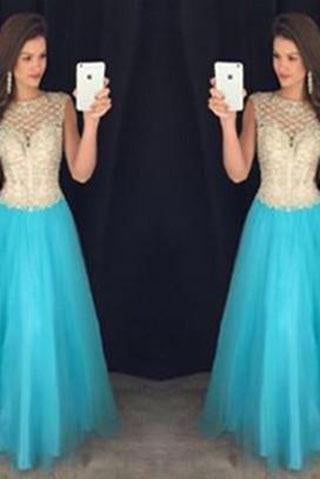Pd61128 Charming Scoop Tulle Cap Sleeve Open Back High Neck Beads Long Prom Dresses RS872