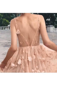 Elegant A Line Pink Backless High Low Spaghetti Straps Prom Homecoming Dress RS791