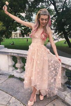 Elegant A Line Pink Backless High Low Spaghetti Straps Prom Homecoming Dress RS791