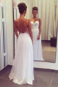 Spaghetti Straps Sweetheart Tulle Long Elegant Lace Cheap Backless Evening Wedding Dresses RS71