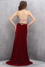 Load image into Gallery viewer, Sexy red chiffon two pieces see-through beading floor-length prom dresses
