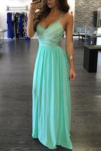 Load image into Gallery viewer, Green chiffon V-neck backless evening dress sexy summer dresses