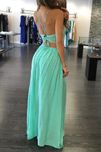 Load image into Gallery viewer, Green chiffon V-neck backless evening dress sexy summer dresses