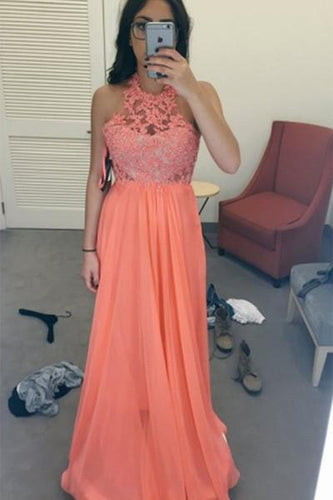Orange chiffon lace handmade prom dress ，long evening dress