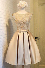 Load image into Gallery viewer, Light beads satins lace round neck homecoming dress RS384