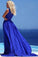 Simple blue lace round neck long prom dress summer dress
