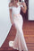 Pink chiffon lace off-shoulder long prom dress slim-line evening dresses