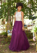 Load image into Gallery viewer, Purple Chiffon Round Neck Sequins Long Sleeveless Floor-Length Prom Dresses RS815