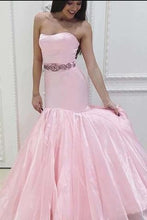 Load image into Gallery viewer, Pink stain tulle Spaghetti Straps mermaid long dresses sweetheart dress for prom RS169