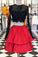 Beautiful red satins black lace long sleeves two pieces short Homecoming dress casual dresses
