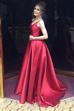 Load image into Gallery viewer, Red A-Line Long Simple Satin Open Back Sleeveless Evening Dress Prom Dresses RS507