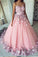 Ball Gown Pink Tulle Lace Applique Long Sweetheart Strapless Prom Dresses Evening Dresses RS255