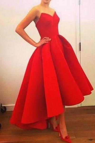 New Fashion High Low Red Vintage Strapless Sleeveless Formal Gowns online prom dresses RS138