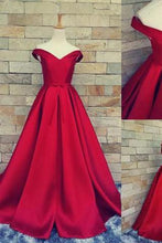 Load image into Gallery viewer, Simple Ball Gown Off The Shoulder Sweetheart Red Satin Fitted Corset Prom Dresses RS157