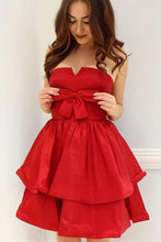 Load image into Gallery viewer, Red A-Line Strapless Bowknot Short Prom Dress Satin Party Dress Homecoming Dresses H1246