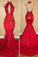 Red Mermaid High Neck Backless Satin Prom Dresses Long Cheap Evening Dresses RS909
