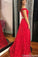 Red Two Piece Off Shoulder Lace Prom Dresses with Appliques