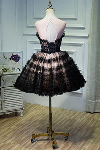 Round Neck Open Back Black and Pink Bowknot Lace up Homecoming Dresses with Tulle H1130