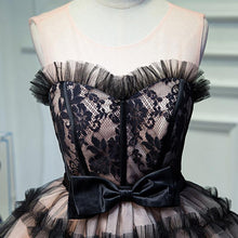 Load image into Gallery viewer, Round Neck Open Back Black and Pink Bowknot Lace up Homecoming Dresses with Tulle H1130