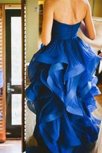 Load image into Gallery viewer, High Low Royal Blue Organza Prom Gowns Strapless Evening Dresses For Teens Brides RS158