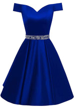 Load image into Gallery viewer, Royal Blue Short Beaded Prom Dresses Off The Shoulder Backless Homecoming Dress H1171
