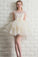 Scoop Neck Lace Tulle Bowknot Organza Lace up Short Prom Dress Homecoming Dresses RS941