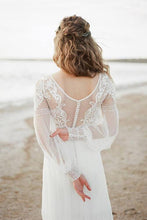 Load image into Gallery viewer, Elegant A Line See Through Long Sleeve Lace Appliques Ivory Beach Wedding Dresses RS873