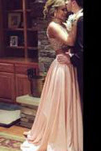 Load image into Gallery viewer, Two Pieces Pearl Pink High Neckline Slit Side Long Formal Gown Sexy Evening Dresses RS165