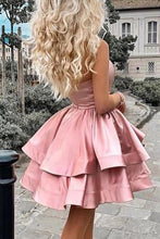 Load image into Gallery viewer, Satin A Line One Shoulder Pink Short Homecoming Dresses with Above Knee H1216