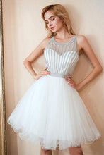 Load image into Gallery viewer, Scoop A Line White Homecoming Dresses Sequins Above Knee Tulle Short Prom Dresses H1100