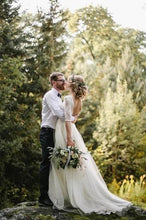 Load image into Gallery viewer, See Through Half Sleeve Ivory Country Wedding Dresses Backless Tulle Wedding Dress W1073