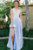 See Through Side Slit Pale Blue Lace Chiffon Scoop Party Dresses Prom Dresses RS375